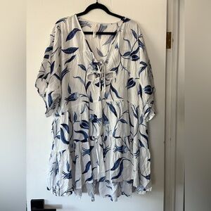 By‎ Anthropologie Dress Keyhole Tiered Babydoll Size Small Blue White Oversized